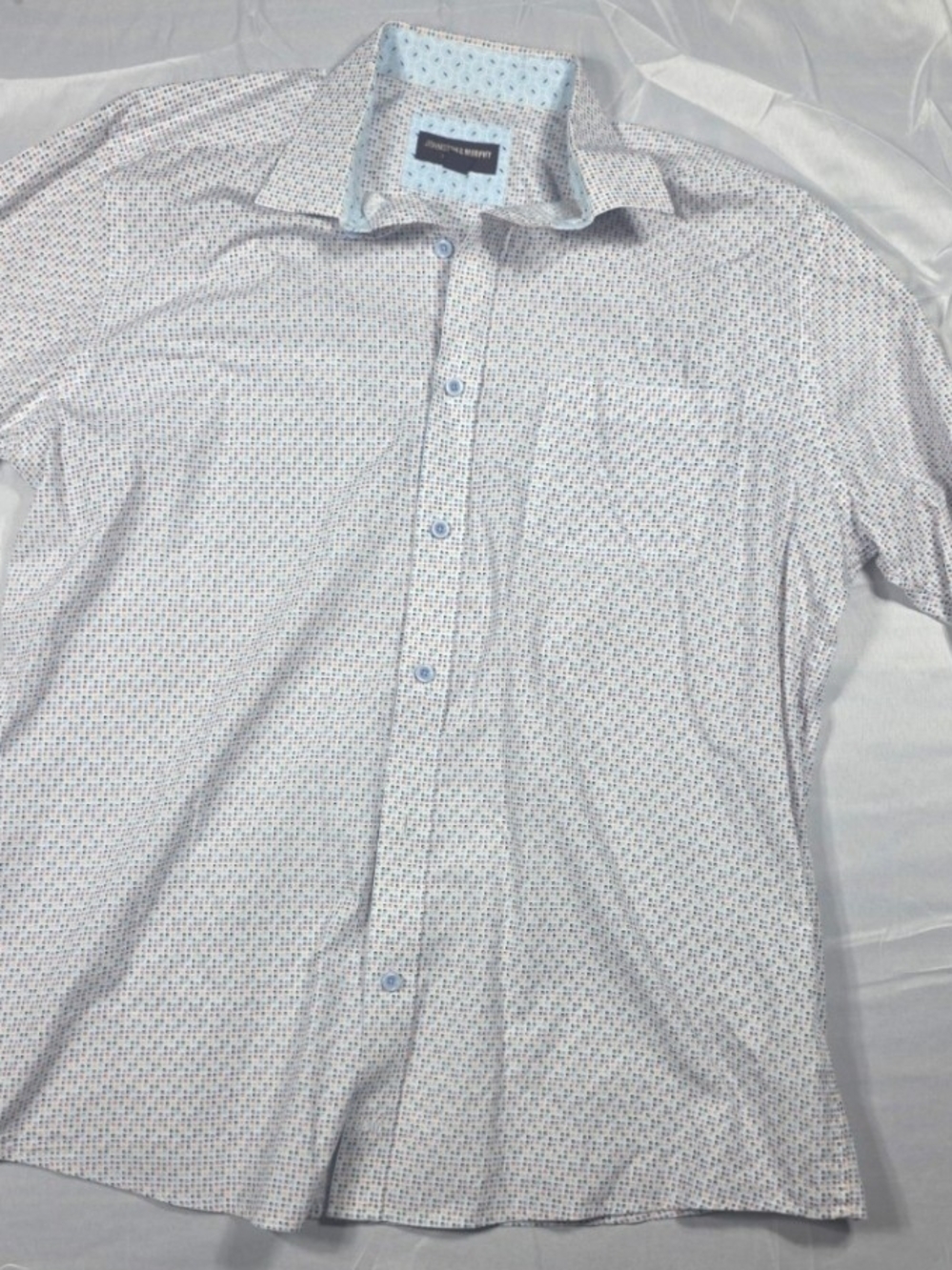 Johnston & Murphy White Dress Shirt with Light Blue Microprint